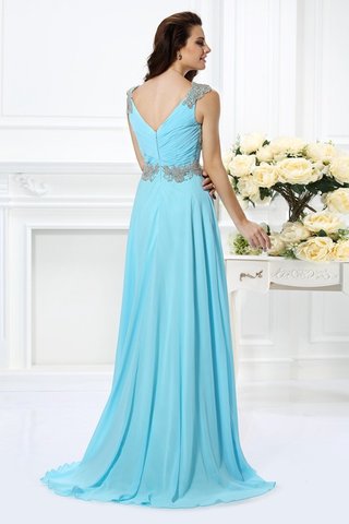 Abito da Sera Senza Maniche in Chiffon Naturale V-Scollo con Perline