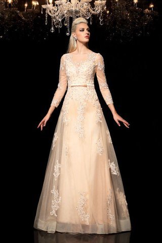 Abito da Sposa in Raso Cerniera Lunghi con Maniche Lunghe con Applique