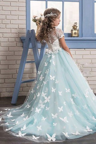 Abito da Cerimonia Bambini con Manica Corte in Tulle in Pizzo Tondo con Fiore