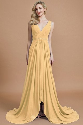 Abito da Damigella V-Scollo in Chiffon Naturale Principessa Senza Maniche