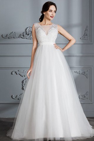 Abito da Sposa A-Line Naturale V-Scollo Senza Maniche Spazzola Treno