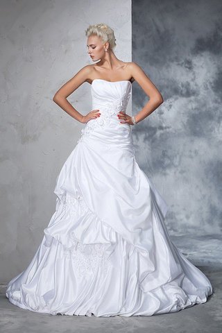 Abito da Sposa con Applique in Raso Senza Strap Ball Gown Naturale