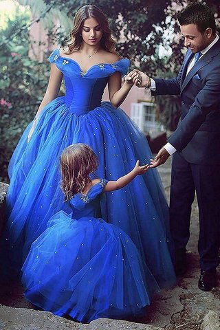 Abito da Cerimonia Bambini Naturale A Terra Ball Gown Fuori dalla spalla in Tulle