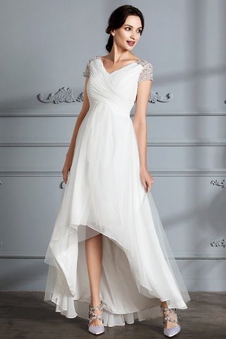 Abito da Sposa Asimmetrico V-Scollo in Tulle Asimmetrici Principessa