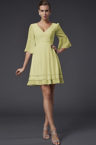 Abito da Damigella V-Scollo con Mezze Maniche A-Line Mini in Chiffon
