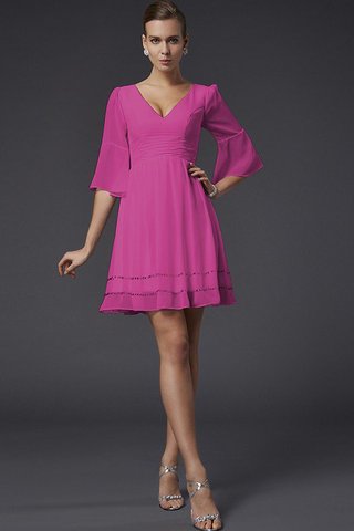 Abito da Damigella V-Scollo con Mezze Maniche A-Line Mini in Chiffon