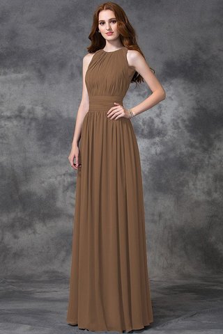Abito da Damigella in Chiffon Naturale Senza Maniche Lunghi con Increspato