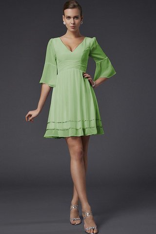 Abito da Damigella V-Scollo con Mezze Maniche A-Line Mini in Chiffon