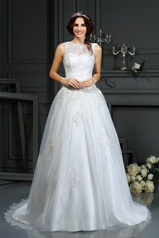 Abito da Sposa Naturale Tondo con Applique Principessa A-Line