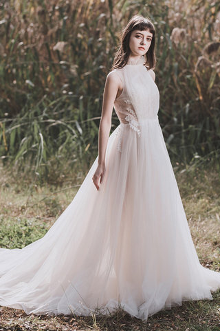 Abito da sposa a-line con perla in raso assorbente a terra con perline