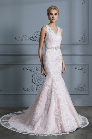 Abito da sposa a terra con piega stupendo in pizzo senza maniche convenzionale