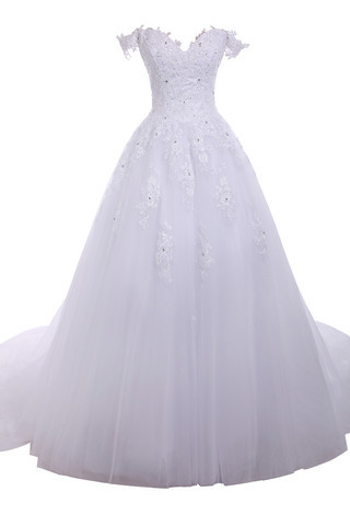 Abito da Sposa Stravagante con Cristino A-Line con Perline in Tulle