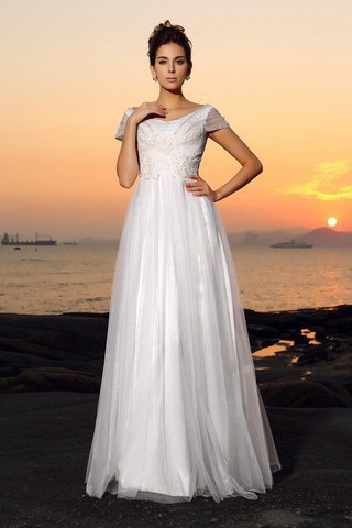 Abito da Sposa A-Line A Terra con Perline Lungo in Tulle