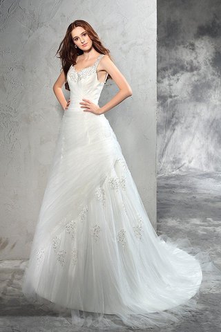 Abito da Sposa Naturale Senza Maniche Largo Bretelle Coda A Strascico Corto Cerniera