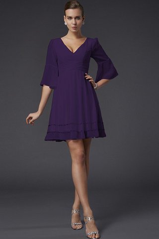 Abito da Damigella V-Scollo con Mezze Maniche A-Line Mini in Chiffon