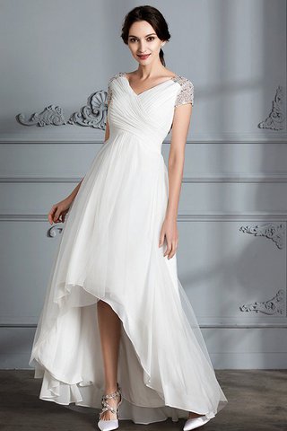 Abito da Sposa Asimmetrico V-Scollo in Tulle Asimmetrici Principessa