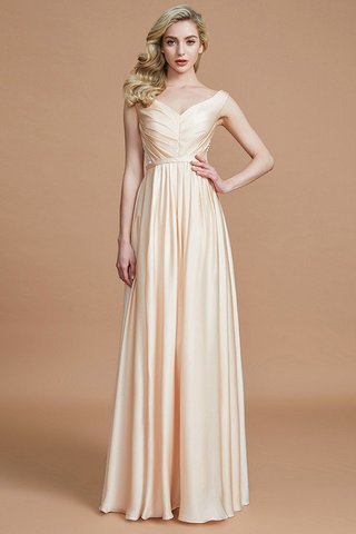 Abito da Damigella A Terra V-Scollo Naturale Principessa in Chiffon