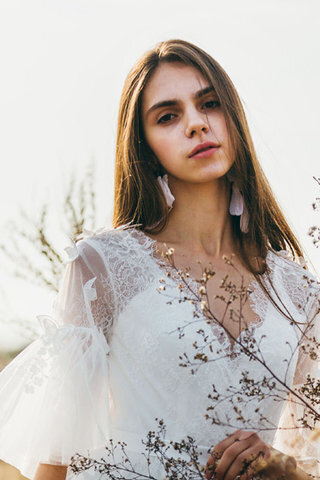 Abito da sposa popolare lunghi a-line in pizzo cerniera a terra