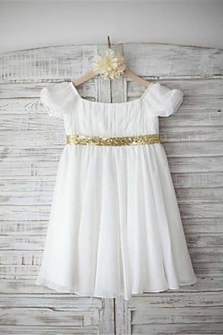 Abito da Cerimonia Bambini con Manica Corte con Perline con Fiore Barchetta A-Line
