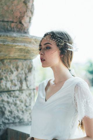 Abito da sposa seducente scintillante con bottone originale due pezzi semplice