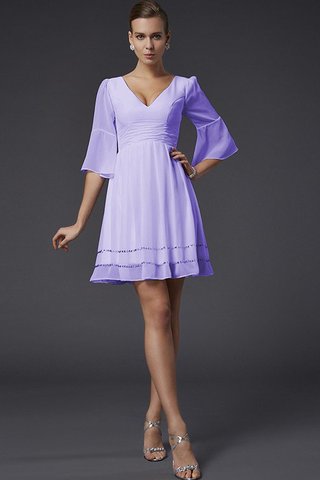 Abito da Damigella V-Scollo con Mezze Maniche A-Line Mini in Chiffon