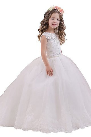 Abito da Cerimonia Bambini in Pizzo in Tulle con Fiore Senza Maniche Tondo