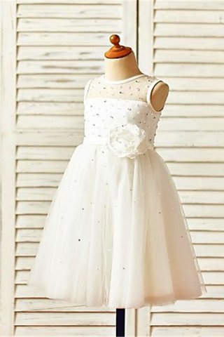 Abito da Cerimonia Bambini Cerniera Senza Maniche in Tulle con Fiore A-Line