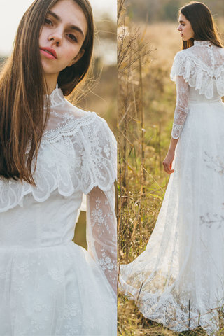 Abito da sposa a terra lungo a-line attraente in tulle spazzola treno