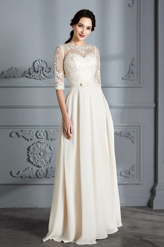 Abito da Sposa con Mezze Maniche A Terra A-Line in Chiffon Tondo