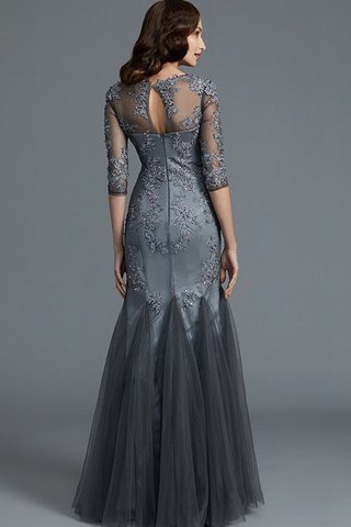 Abito Mamma Sposa con Mezze Maniche Tondo Tubino con Applique in Tulle