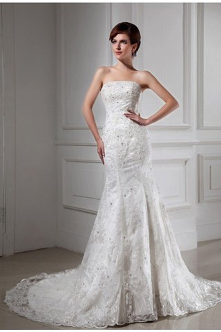 Abito da Sposa Senza Maniche in Pizzo con Perline Senza Spalline Sirena