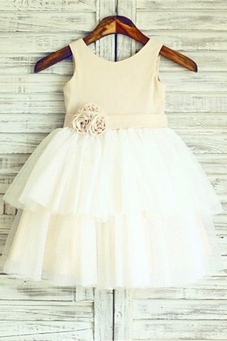 Abito da Cerimonia Bambini in Tulle A-Line Conotta Sotto Ginocchio Naturale