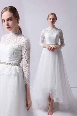 Abito da sposa splendente lunghi lupetto asimmetrici spazzola treno in tulle