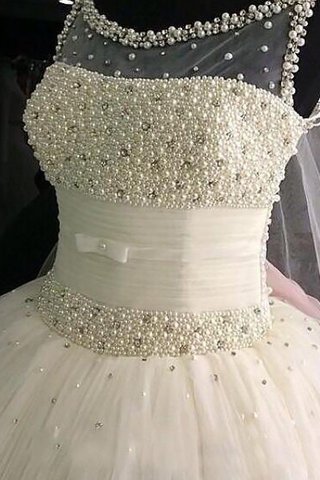 Abito da Sposa Tondo in Tulle Senza Maniche Naturale A Terra