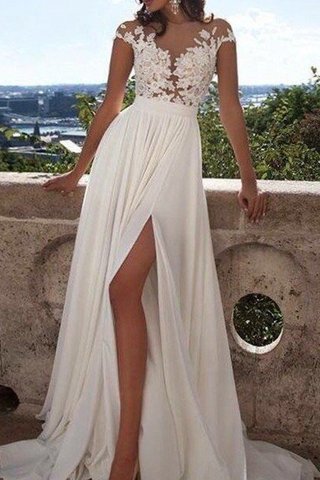 Abito da Sposa Principessa in Chiffon A-Line con Manica Corte A Terra