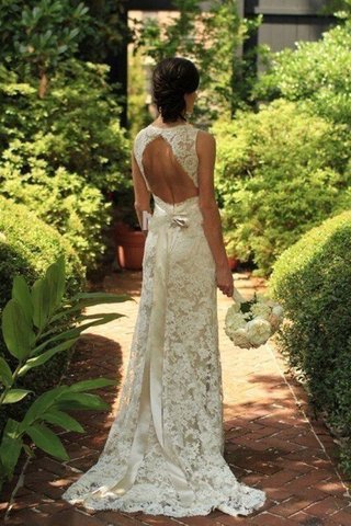 Abito da Sposa Spazzola Treno Tubino Naturale V-Scollo Senza Maniche