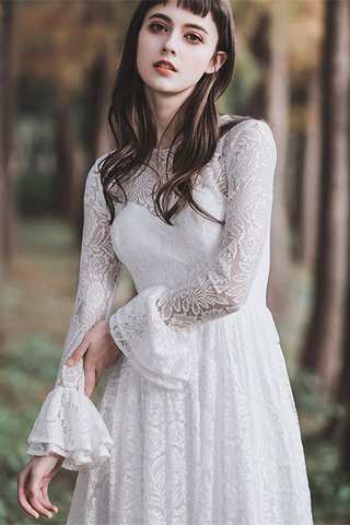 Abito da sposa pudica in pizzo unico lunghi naturale retro