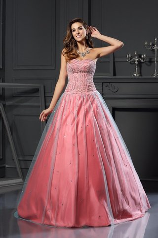 Abito Quinceanera in Raso Ball Gown con Perline A Terra Senza Maniche