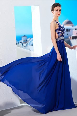 Abito da Ballo Senza Maniche Principessa in Chiffon Schiena Nuda con Applique