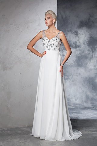 Abito da Sposa con Perline Principessa Spazzola Treno Senza Maniche in Chiffon