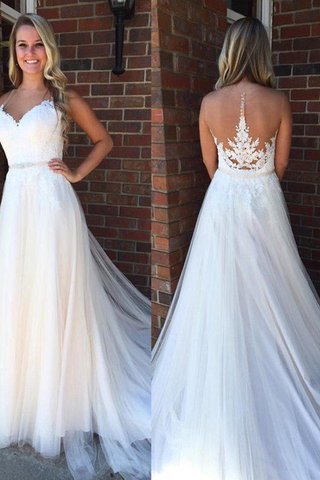 Abito da sposa con applique in tulle con piega a sala senza maniche chaming