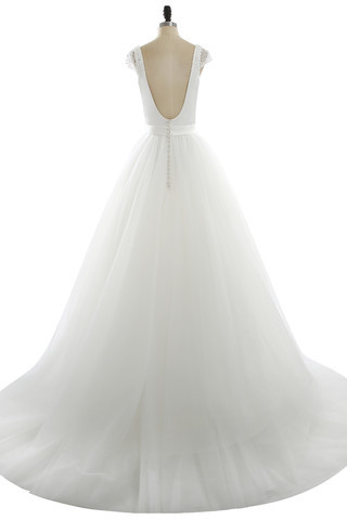 Abito da Sposa A-Line con Bottone Oscillare Naturale Pudica