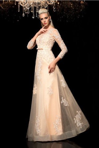 Abito da Sposa in Raso Cerniera Lunghi con Maniche Lunghe con Applique