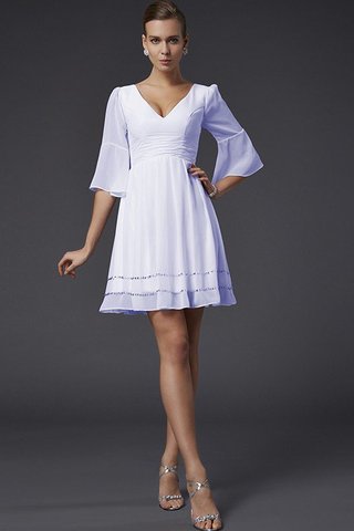 Abito da Damigella V-Scollo con Mezze Maniche A-Line Mini in Chiffon
