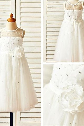 Abito da Cerimonia Bambini Cerniera Senza Maniche in Tulle con Fiore A-Line