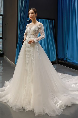 Abito da sposa convenzionale sirena a sala a chiesa in pizzo angelico