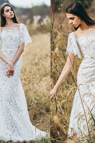 Abito da sposa speciale in pizzo in pizzo lunghi naturale coda a strascico corto