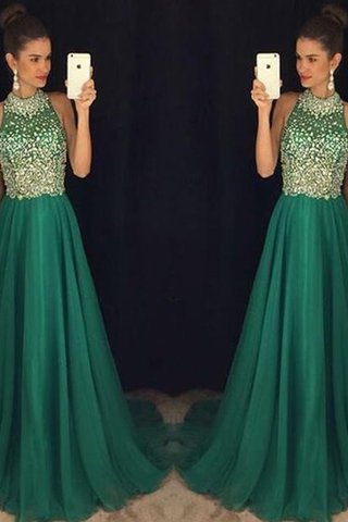 Abito da ballo anello in chiffon con perline senza maniche attraente a terra