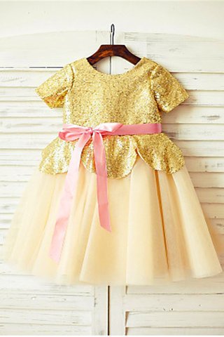 Abito da Cerimonia Bambini Principessa in Tulle Tondo con Manica Corte con Fiore