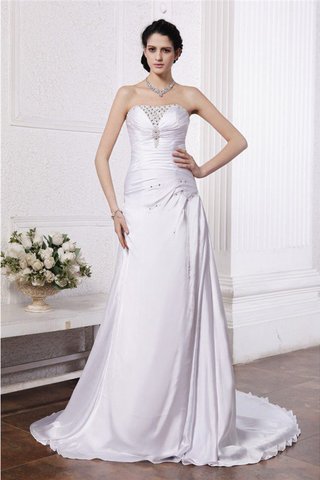 Abito da Sposa con Perline Alta Vita con Increspature A-Line in Seta Come Satin